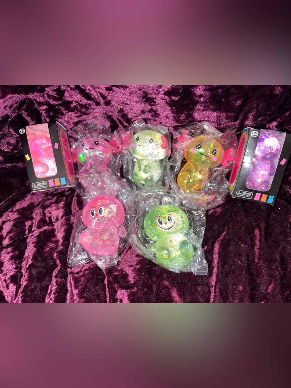 7Pc Kawaii Axolotls, Labubu's,gummy bears NIB